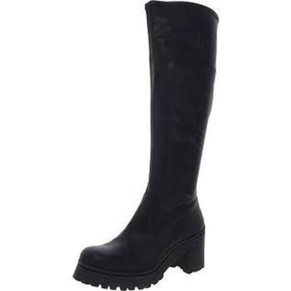 Madden Girl Women's Size 10 Tall Platform Boots Black Leather Chunky Knee High - Picture 2 of 15